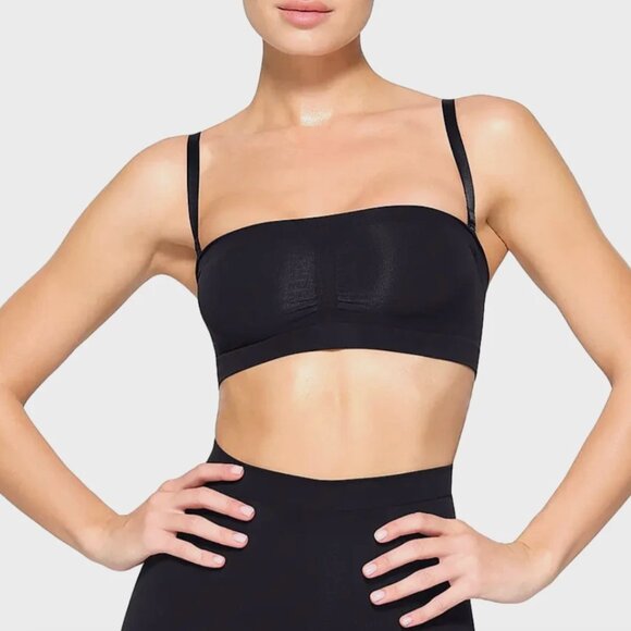 Skims Seamless Sculpt Bandeau Bra Top XS Black Strapless Removable Straps - Picture 2 of 6